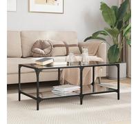 Coffee Table Black Glass Top 98.5x50x40cm Engineered Wood Steel Modern Minimal.