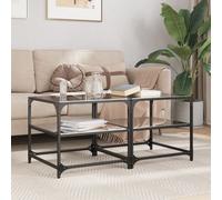 Coffee Table - Black Glass Top, Engineered Wood & Steel, 50x50x45 cm, 2pcs set