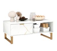 Coffee Table Black Marble Particleboard MDF Steel 100x50x40cm Drawer Shelf Gold