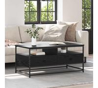 Coffee Table Black Oak 100x51x45cm Engineered Wood with Drawer & 2 Shelves Slim