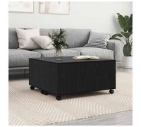 Coffee Table Black Oak 75x75x38cm Engineered Wood Square with Drawer & Wheels.