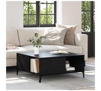 Coffee Table Black Oak 80x80cm Engineered Wood Industrial Shelf 36.5cm SolidBase