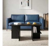 Coffee table Black Oak 87x50x45 cm Engineered Wood 2-Shelf Storage Sturdy Accent