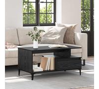 Coffee Table Black Oak 90x49x45cm Engineered Wood Drawer & Shelf Storage Modern