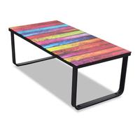 Coffee Table Black Printed Tempered Glass Top Iron Frame 90x45x32cm Modern Chic