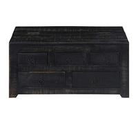 Coffee Table Black Solid Wood Mango 65 x 65 x 30 cm with 5 Drawers Storage Space Living Room Bedroom Modern Design for Order and Versatile Storage