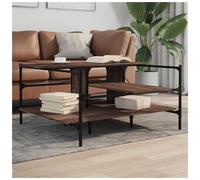 Coffee Table Brown Oak 100x100x48.5cm Engineered Wood Top Powder-Coat Steel Sofa