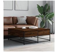 Coffee Table Brown Oak 100x99x40cm Engineered Wood Metal 2 Drawers Modern Sturdy