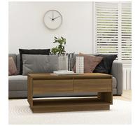 Coffee Table Brown Oak 102.5x55x44cm Engineered Wood Modern Storage Drawers Slim