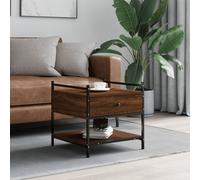 Coffee Table Brown Oak 50x50x50 Engineered Wood & Metal Minimal Compact Square