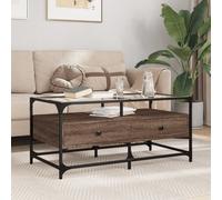 Coffee Table Brown Oak 98.5x50x45 cm Engineered Wood Steel Glass with Glass Top