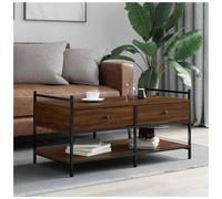 Coffee Table Brown Oak 99x50x50cm Engineered Wood & Metal Storage Stained Top.