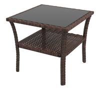 Coffee Table Brown PE Rattan Galvanised Steel 50x50x45cm Two-Tier Glass Top 5mm