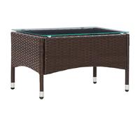 Coffee Table Brown PE Rattan Glass 60x40x36 cm Outdoor Wicker Side Table Small
