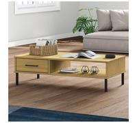 Coffee Table Brown Solid Pine Wood with Metal Legs 100x55x29 cm VintageUK