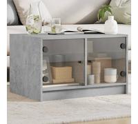 Coffee Table Concrete Grey Engineered Wood with Glass Doors 68x50x42 cm Sturdy