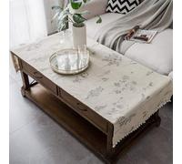 Coffee Table Cover with Pockets and Pompom Tassel Cotton Linen Coffee Table Cloth for Living Room Anti-Wrinkle Washer Dryer Fridge Top Dust Cover(Grey,24"x63")