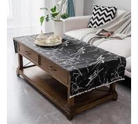 Coffee Table Cover with Pockets and Pompom Tassel Cotton Linen Coffee Table Cloth for Living Room Anti-Wrinkle Washer Dryer Fridge Top Dust Cover(Black,24"x63")
