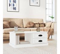 Coffee Table White Engineered Wood 90x50x35 cm 2 Drawers Open Shelf Minimalists