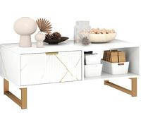 Coffee Table End Centre Side Rectangular Storage Unit Drawer White & Gold