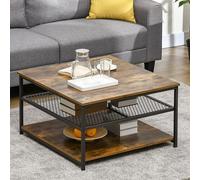 Homcom Coffee Table Industrial Square with Shelves Rustic Brown/Black