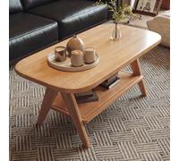 Coffee Table, Farmhouse Table with Solid Wood Legs & Double-layer Open Storage for Living Room and Tea Room