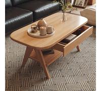 Coffee Table, Farmhouse Table with Solid Wood Legs & Double-layer Open Storage for Living Room and Tea Room