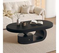 Coffee Table for Living Room with Storage, Mid Century Modern Design, Oval Fluted Center Table, Small Curved Profile