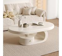 Coffee Table for Living Room with Storage, Mid Century Modern Design, Oval Fluted Center Table, Small Curved Profile