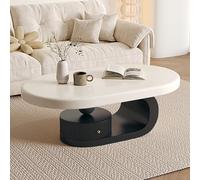 Coffee Table for Living Room with Storage, Mid Century Modern Design, Oval Fluted Center Table, Small Curved Profile