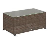 Outsunny Outdoor Coffee Table, Glass Top Rattan Side Table, Brown Brown