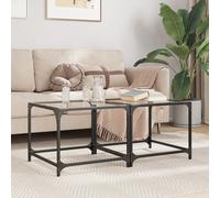 Coffee Table Glass Top Transparent 50x50x40 cm Engineered Wood Steel 2pcs Modern