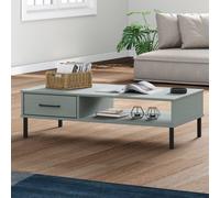 Coffee Table Grey 100x55x29 cm Solid Pine Wood Rustic 1 Drawer Open Shelf Scandi