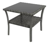 Coffee Table Grey 50x50x45cm PE Rattan Galvanised Steel Glass Top Two-Tier Shelf