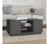 Coffee Table Grey Solid Pinewood 90x49x40.5cm Rustic 6ompartment Storage Large