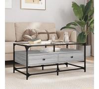 Coffee Table Grey Sonoma 98.5x50x45 cm Engineered Wood Steel Glass Tempered Top