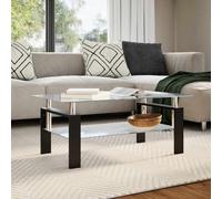 Coffee Table Grey Transparent 95x55x40cm Tempered Glass Melamine Modern 2-Tier.