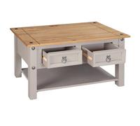 Coffee Table Grey Wax 2 Drawers Solid Mexican Pine Wood Living Room