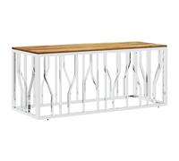 vidaXL Coffee Table Side Table Silver Stainless Steel and Solid Wood Acacia