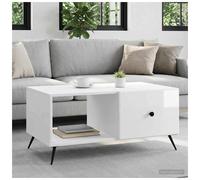 Coffee Table High Gloss White 90x50x40cm Engineered Wood 2-Drawer Black Legs Top