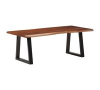 Coffee Table Honey Brown Solid Acacia Wood Live Edge 110x55x40 cm Black Legs Top