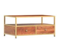 Coffee Table Honey Brown Solid Acacia Wood & Steel 90x50x40 cm, 2 Drawers Small