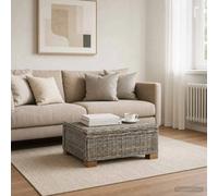 Coffee Table Kubu Grey Natural Rattan Mahogany Frame 67x60x30cm Indoor & Outdoor