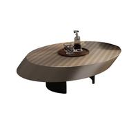 Coffee Table, Minimalist Oval Design with Brushed Metal Top and Black Legs, Modern Center Table for Living Room & Industrial Home Decor, Ideal for Small Spaces