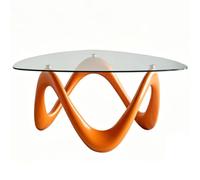 Coffee Table,Modern Centre Table with Tempered Glass Triangle Top and ABS Base,Statement Ribbon Design,90cm Living Room Table for Bedroom,Home Office,Apartment,Hotel,Modern Decor B