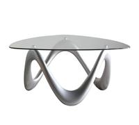 Coffee Table,Modern Centre Table with Tempered Glass Triangle Top and ABS Base,Statement Ribbon Design,90cm Living Room Table for Bedroom,Home Office,Apartment,Hotel,Modern Decor C