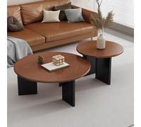 Coffee Table Modern Classic Round Set Of 2 Nesting For Living Room Round Set Solid Wood Circle Side Accent Furniture For Bedroom Balcony Lounge Walnut 27.5" L