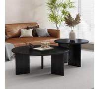Coffee Table Modern Classic Round Set Of 2 Nesting For Living Room Round Set Solid Wood Circle Side Accent Furniture For Bedroom Balcony Lounge Black 31.5" L
