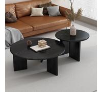 Coffee Table Modern Classic Round Set Of 2 Nesting For Living Room Round Set Solid Wood Circle Side Accent Furniture For Bedroom Balcony Lounge Black 27.5" L
