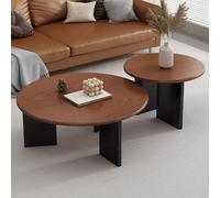 Coffee Table Modern Classic Round Set Of 2 Nesting For Living Room Round Set Solid Wood Circle Side Accent Furniture For Bedroom Balcony Lounge Walnut 31.5" L